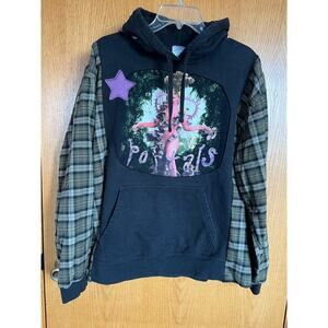 Handmade Upcycle Hoodie Sweatshirt Black Portals graphic, Oversized Women's L